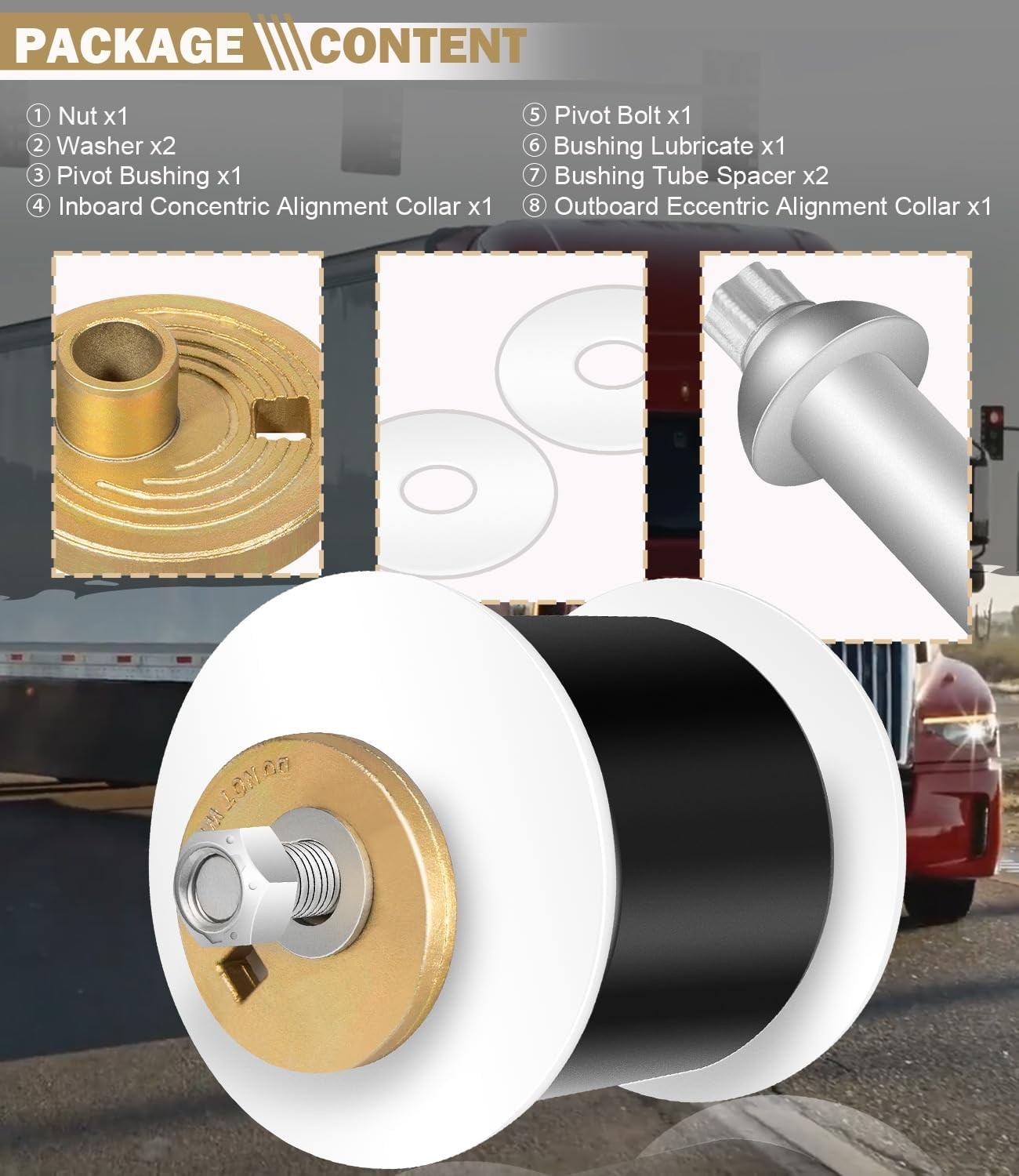 For Hendrickson Quick Align Pivot Bushing Kit+Alignment Collars S-24691S S-28654
