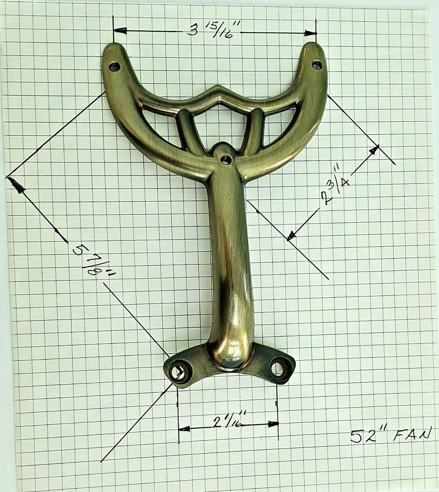 52" Antique Brass Ceiling Fan Blade Arm Replacement Bracket Hunter & Hampton Bay