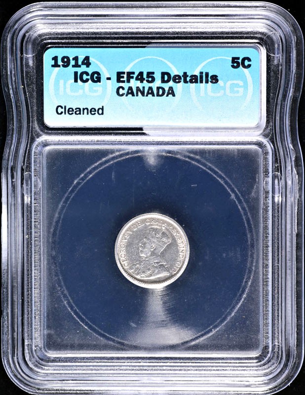 Canada 1914 Five (5) Cents ICG EF45 Details KM#22 - Cleaned