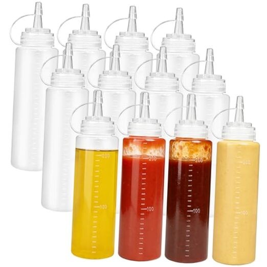 Uyuxxu 12 Pack 8 oz Plastic Condiment Squeeze Bottles,Multipurpose 12 Pack 8oz