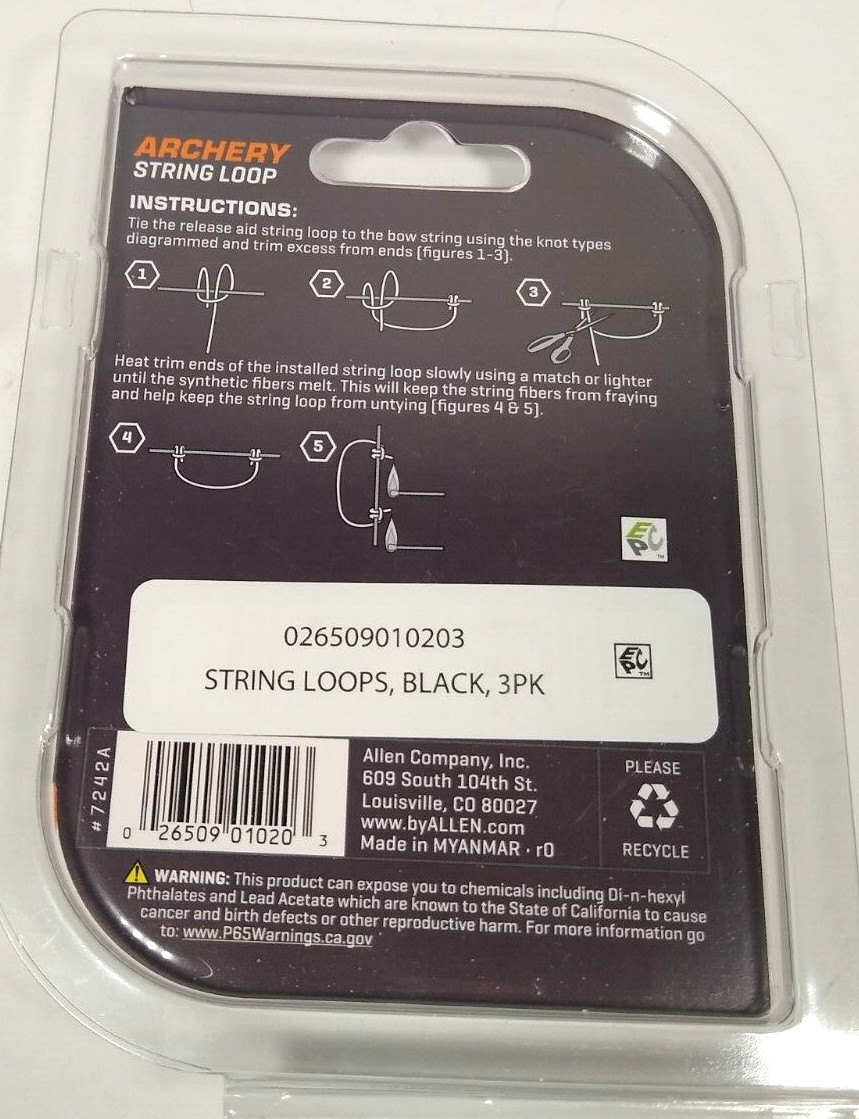 Lot of 2 Titan String Loops for Archery Bowstrings, 3-Pack, Black