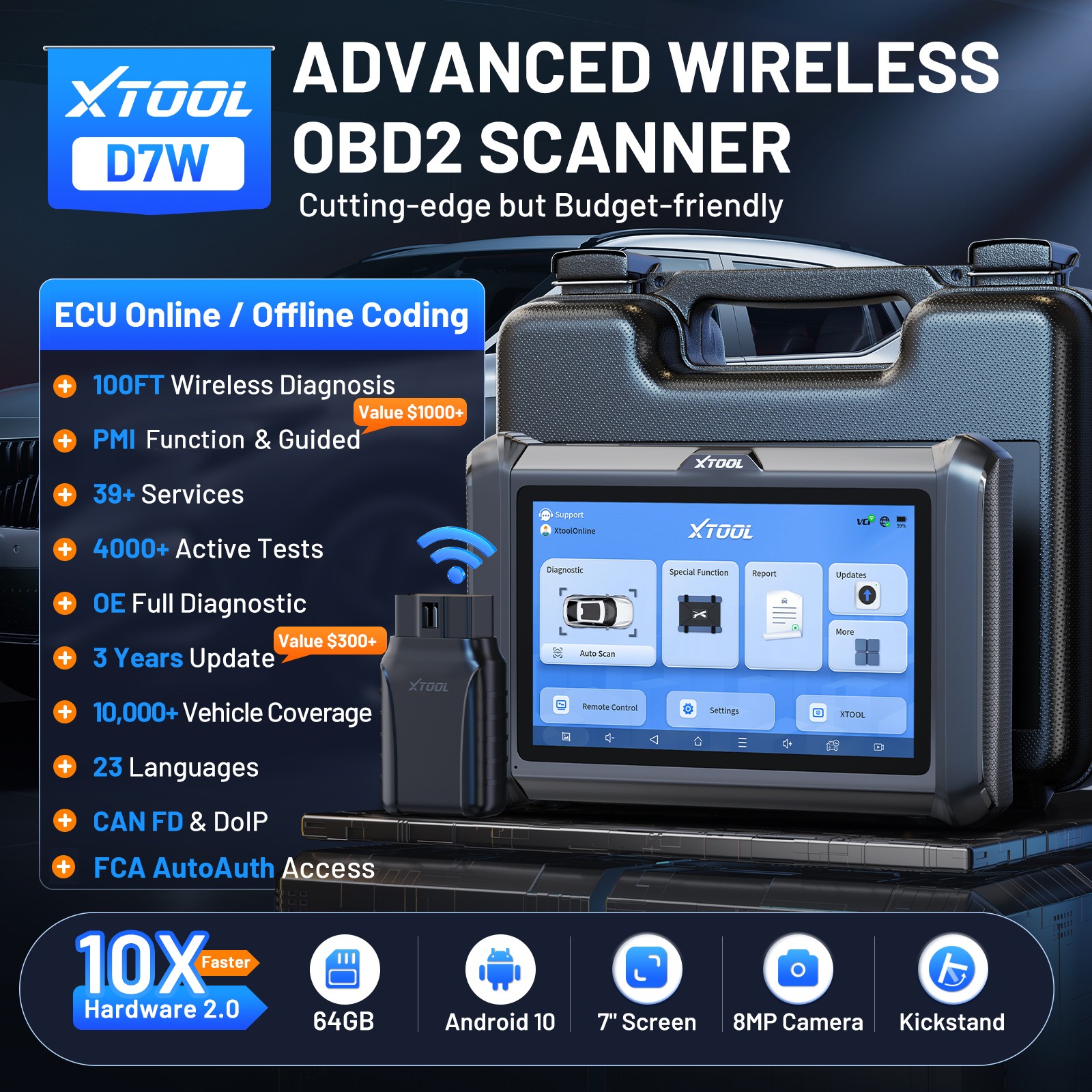 2025 XTOOL D7W V2.0 Wireless Bidirectional Scanner Key Programmer 39+ Services