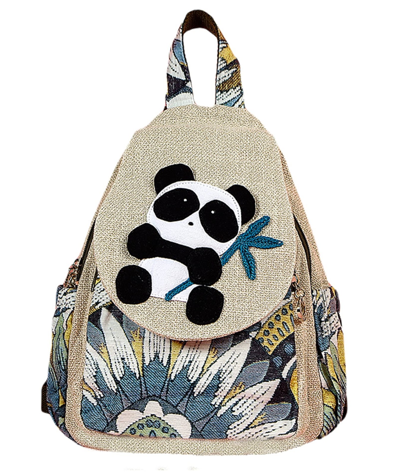Small Canvas Backpack, Retro Boho Washed Hippie for Women Daily Commute (Pand...
