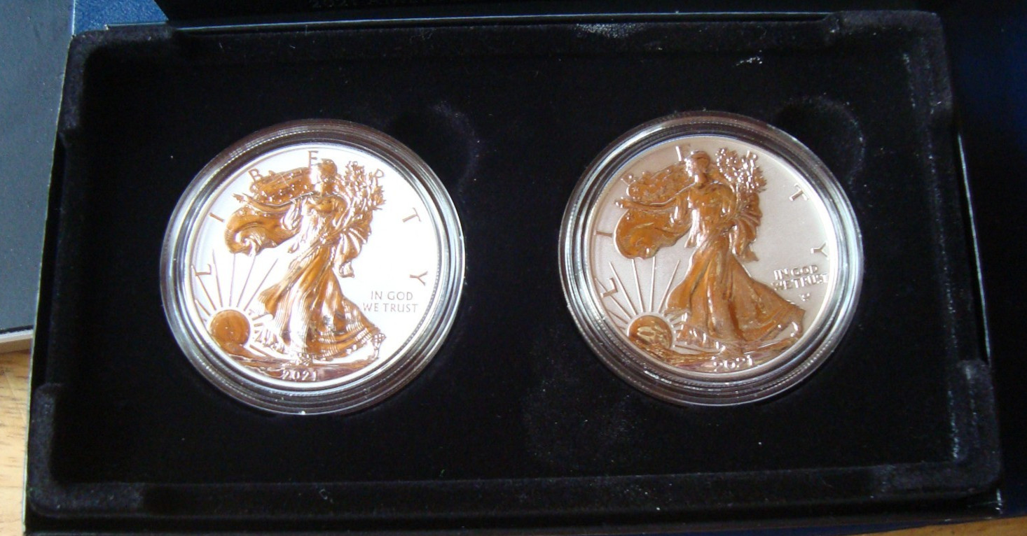 2021 American Eagle one ounce silver reverse proof two-coin set Designer edition