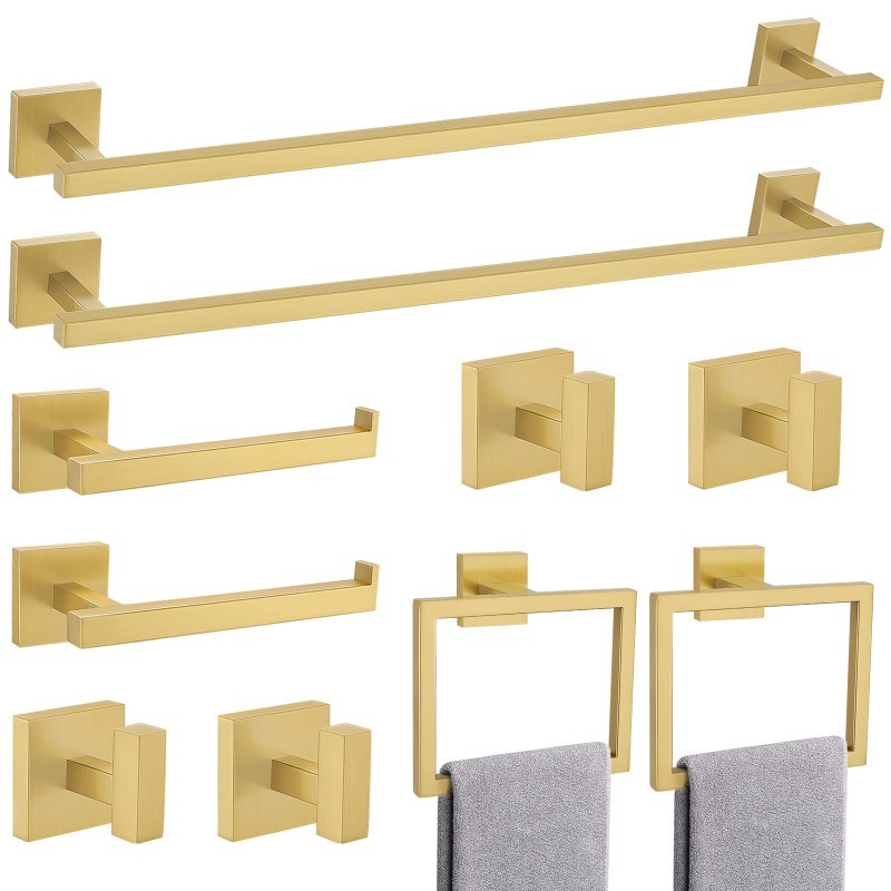 5-Piece Bathroom Accessories Set, Brushed Gold, SUS304 Steel, 23.6" Towel Rack
