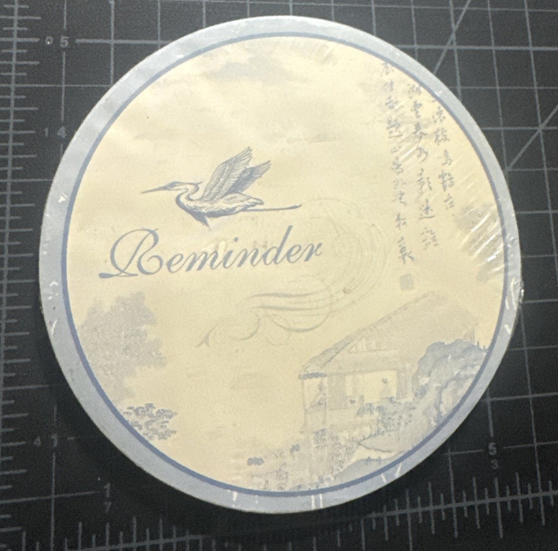 Stationery Memo Reminder Pad Pamela Gladding - Round Japanese Scene / Crane NIP