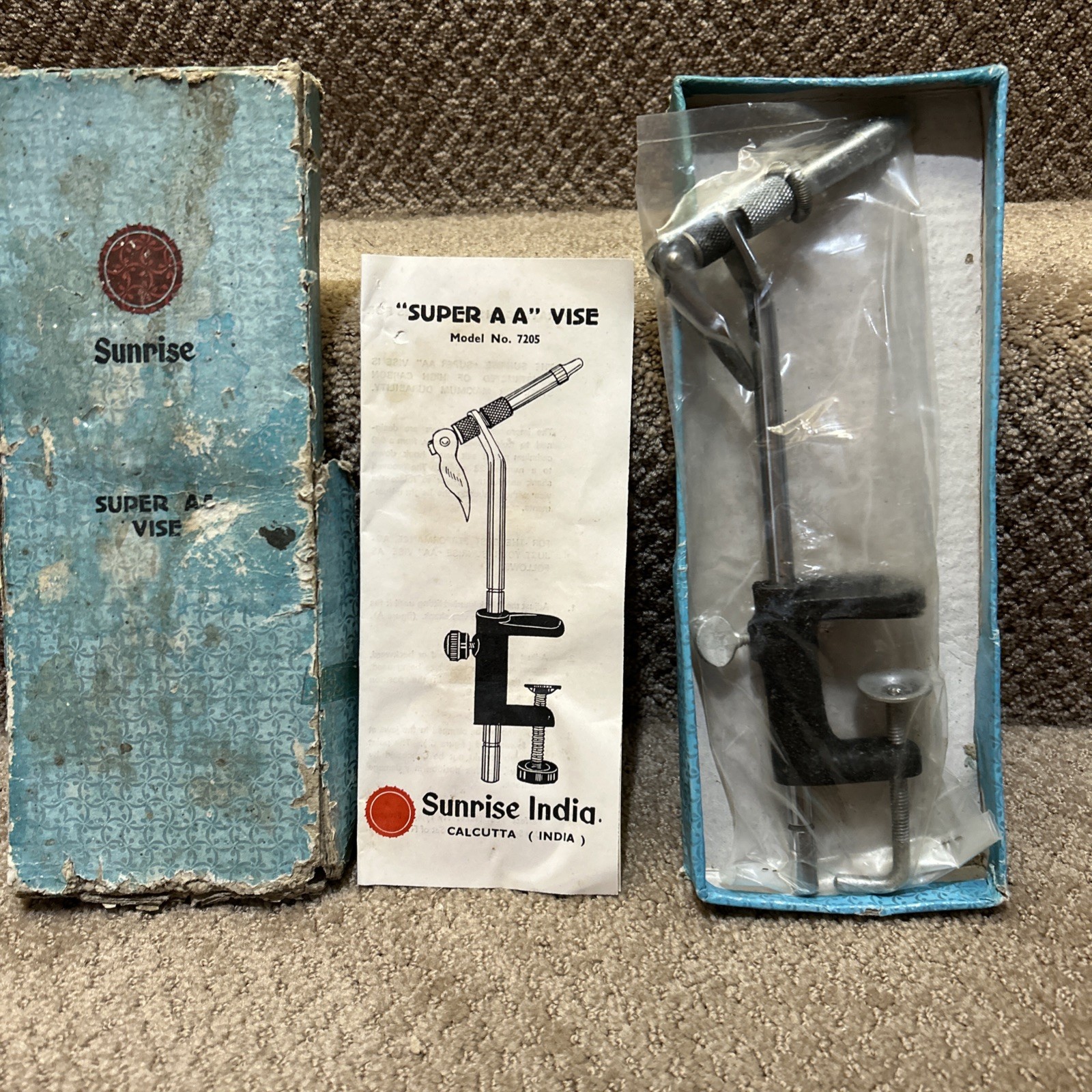 New Old stock! Vintage Sunrise Fly Tying Vise With Clamp On Base Super AA Vise