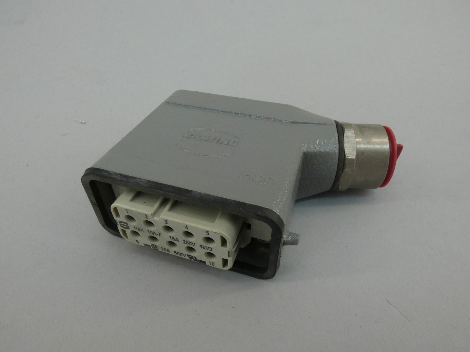 Harting Han 10A-F Rectangular 10-Pin Connector w/ Hood 600V Female - NEW Surp...