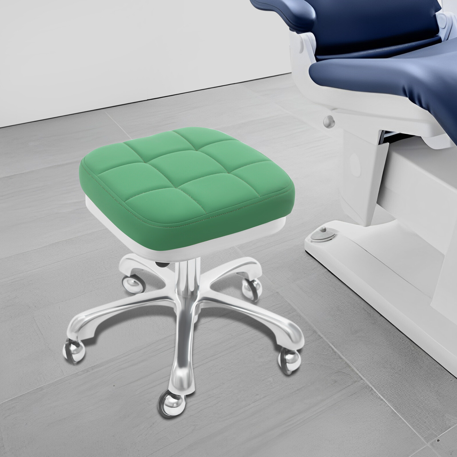 Square Rolling Stool, SPA Salon Stool, Green Rolling Stool Chair Free Standing