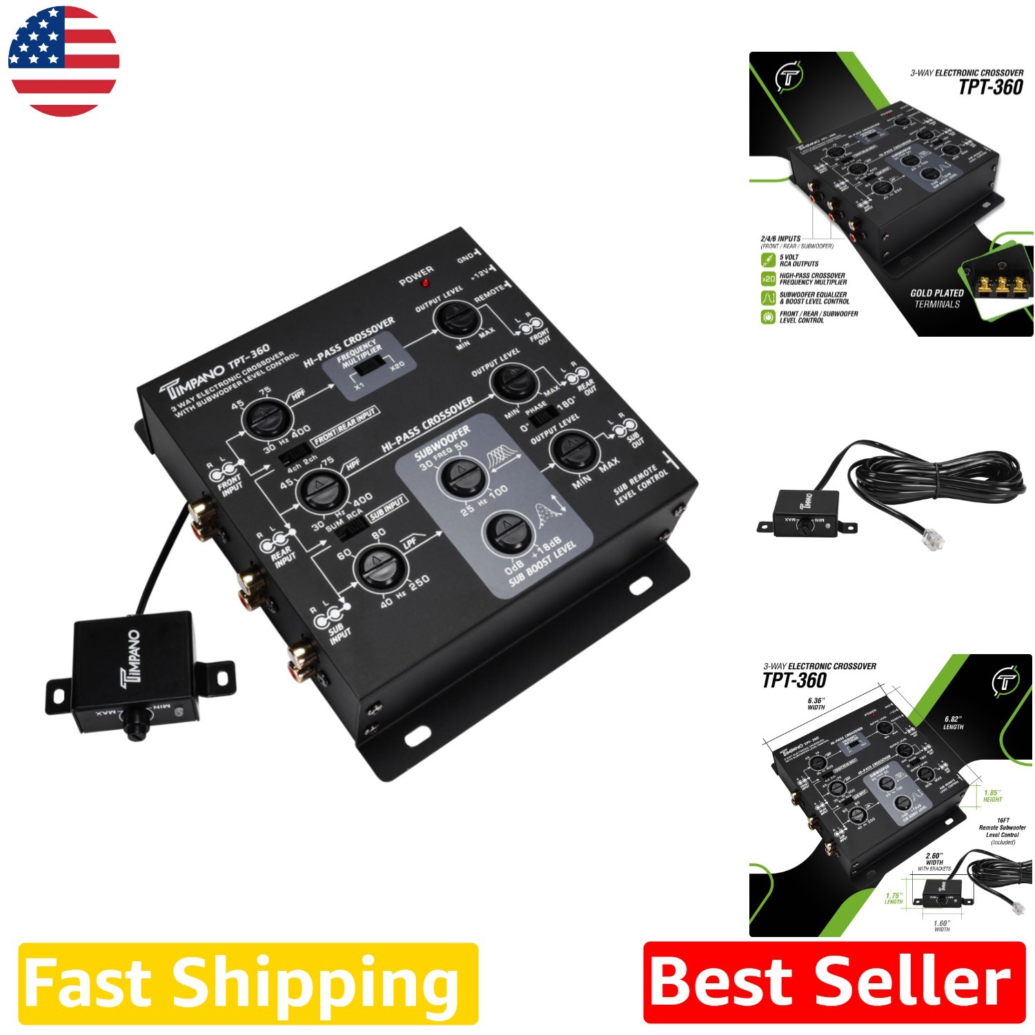 3-Way Crossover 6 Channels Subwoofer Equalizer Remote Level Control