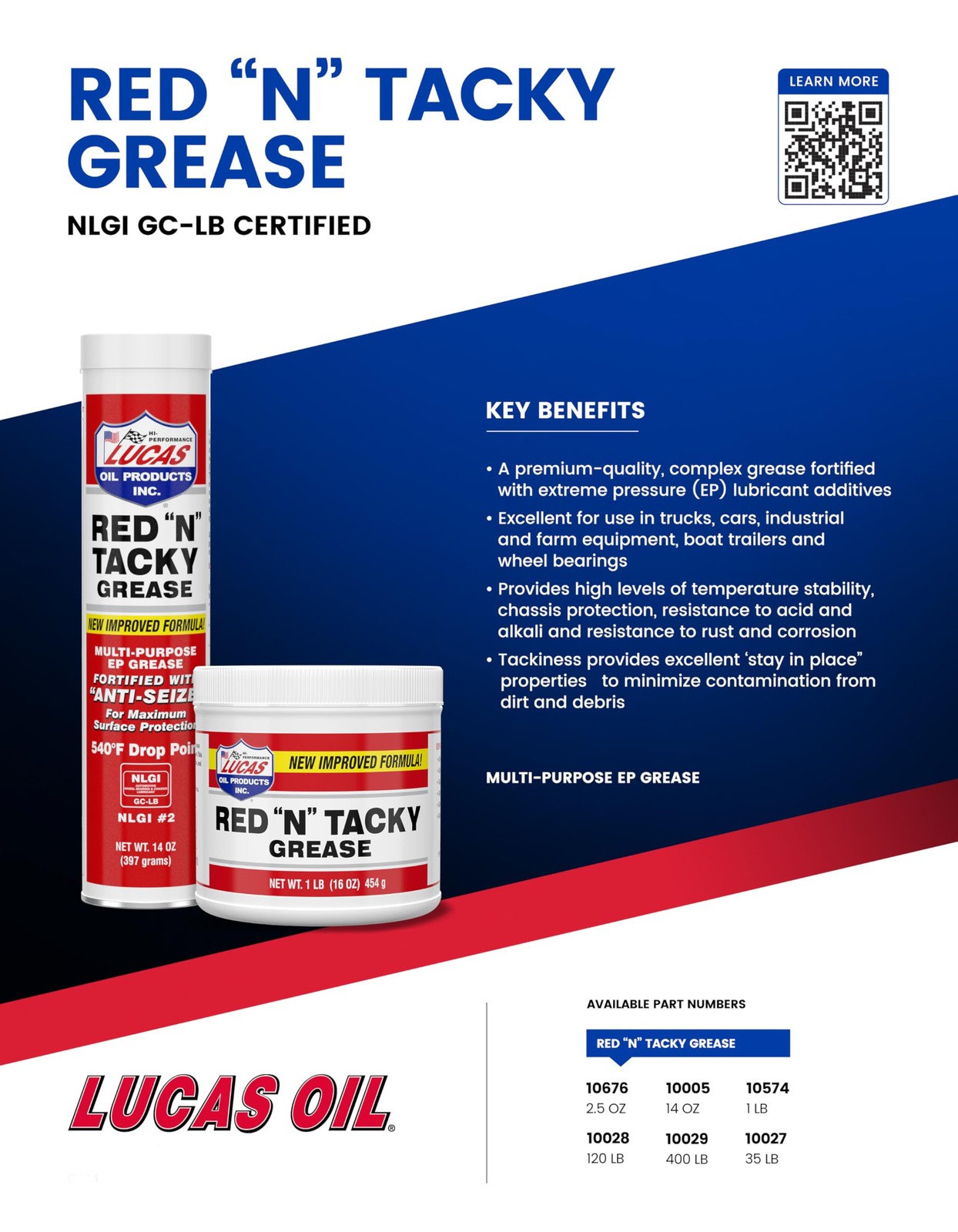 Lucas Red N Tacky Grease 1 Pound Automotive Industrial Water Resistant Grease