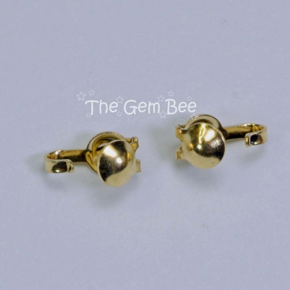 14K Solid Yellow Gold Crimp Hook Clam Shell Bead Tip End Findings (2)
