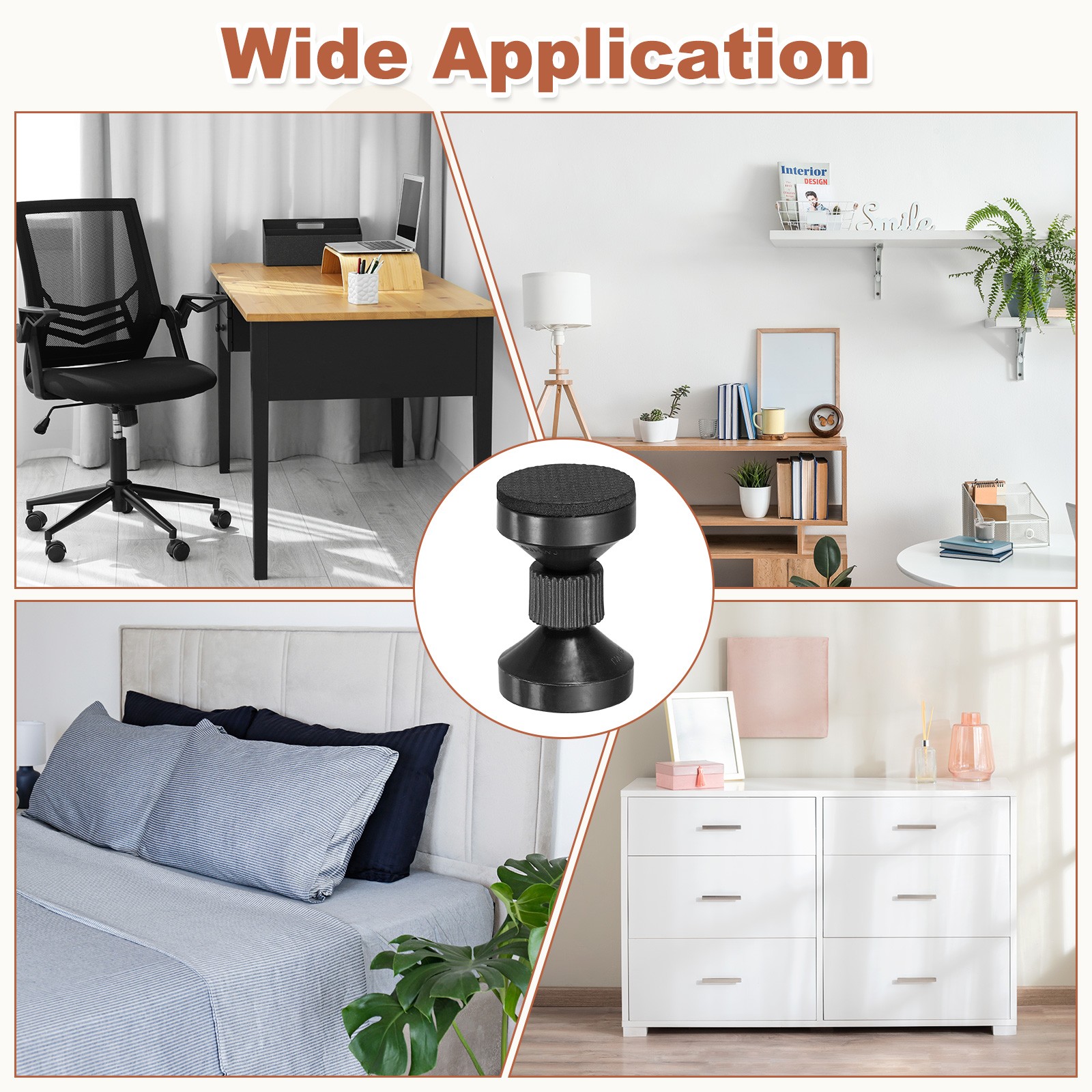 4 Pcs Headboard Stoppers, 2.64 Inch Adjustable Threaded Bed Frame Tool, Black