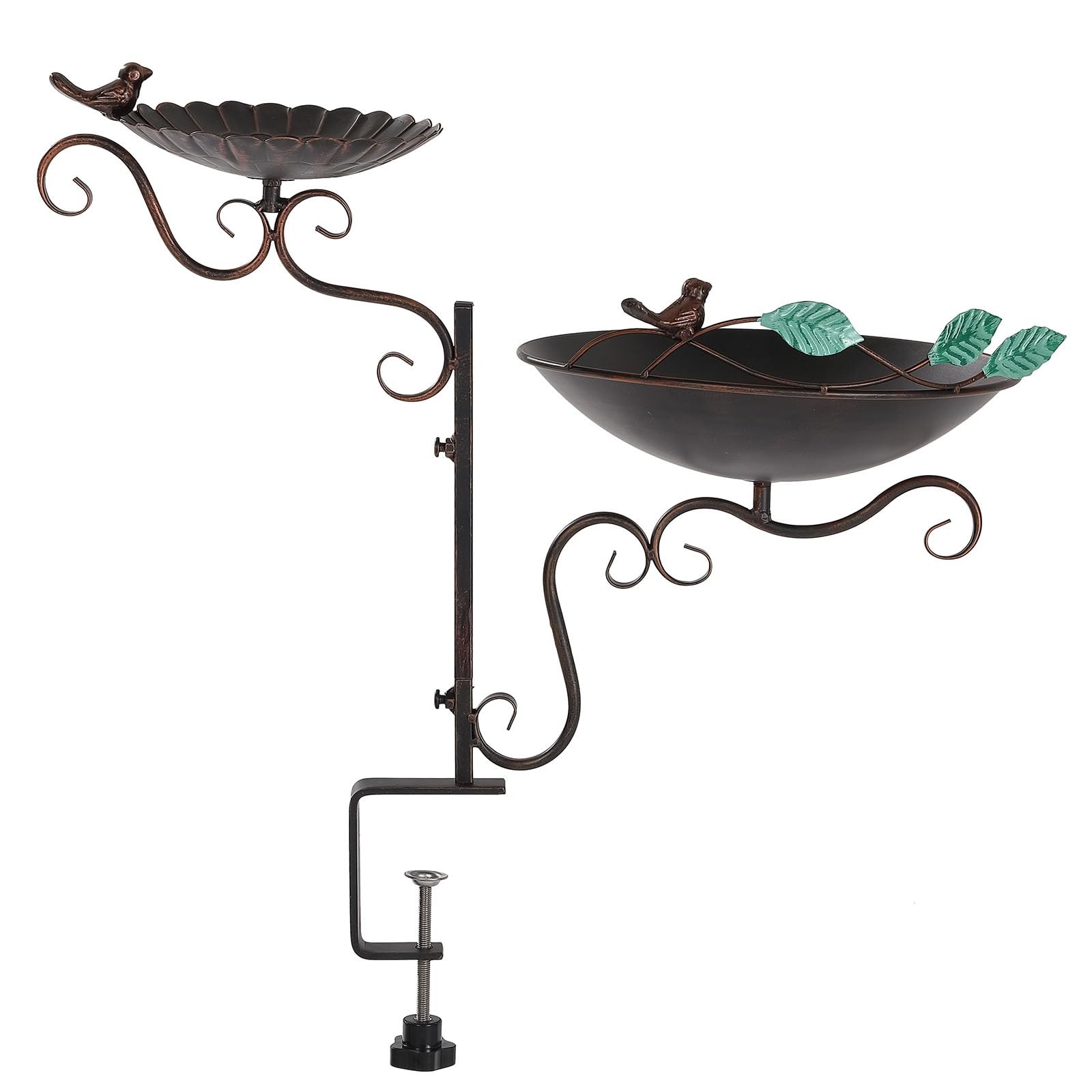 Jemeni Deck Mounted Bird Bath and Feeder Combo, 2 in 1 Dark Bronze