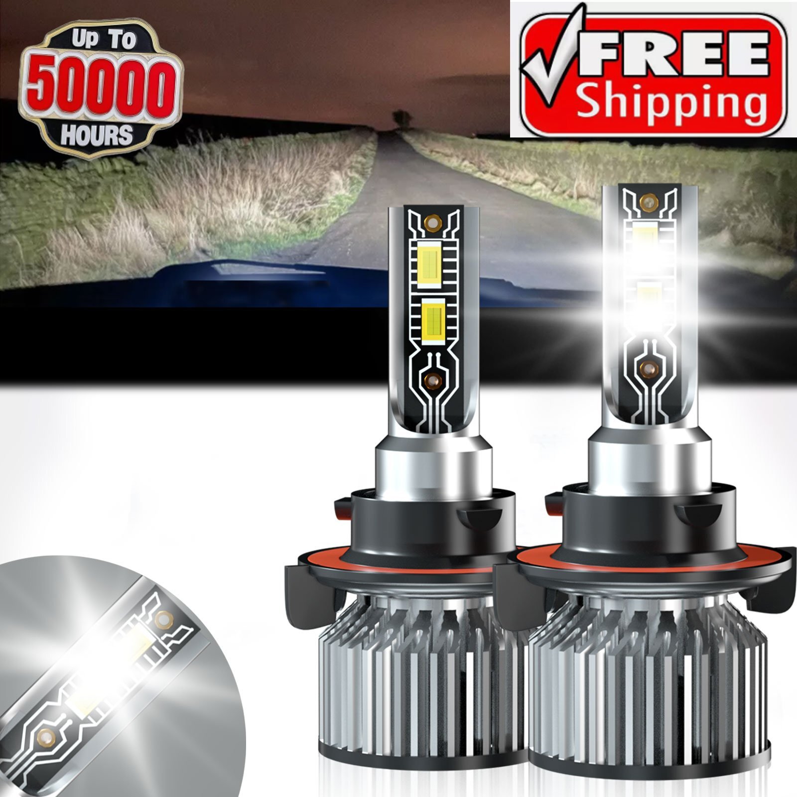 H13 9008 LED Headlight Bulb 2X For Polaris Outlaw 450 525 MXR Scrambler 500 850