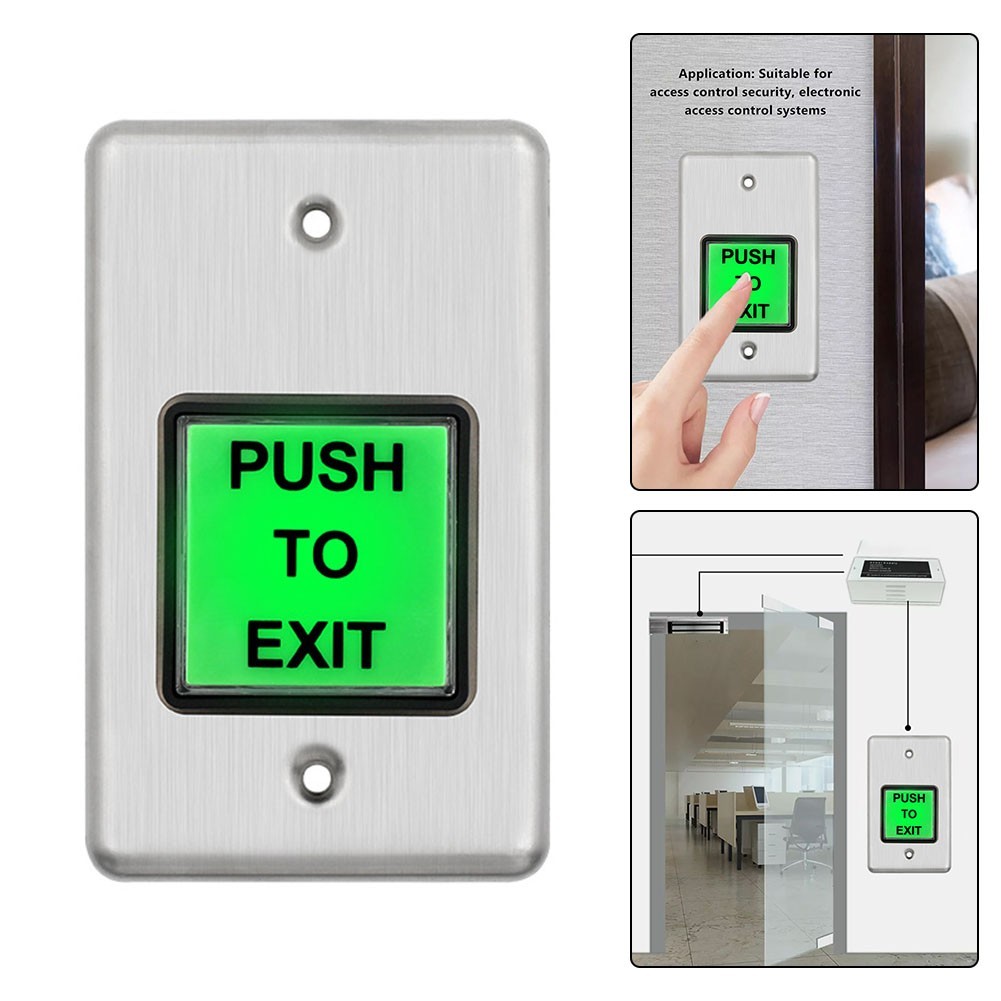 Stainless Steel Push to Exit Button Indoor Green Square Request to Exit Button