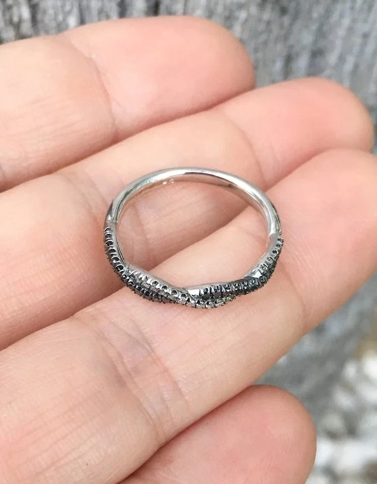 14k White Gold Plated Lab Created Round Cut Black Diamond Engagement Band Ring