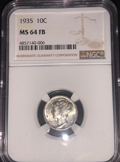 1935 Mercury Dime Full Bands NGC MS 64 FB Great Luster & Strike A gorgeous coin!