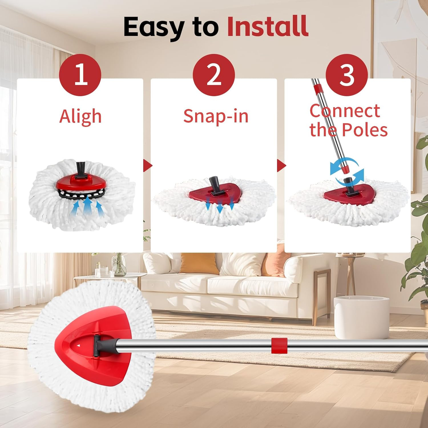 Spin Mop Replace Head, Base, Handle Compatible with O Cedar Easywring Microfiber
