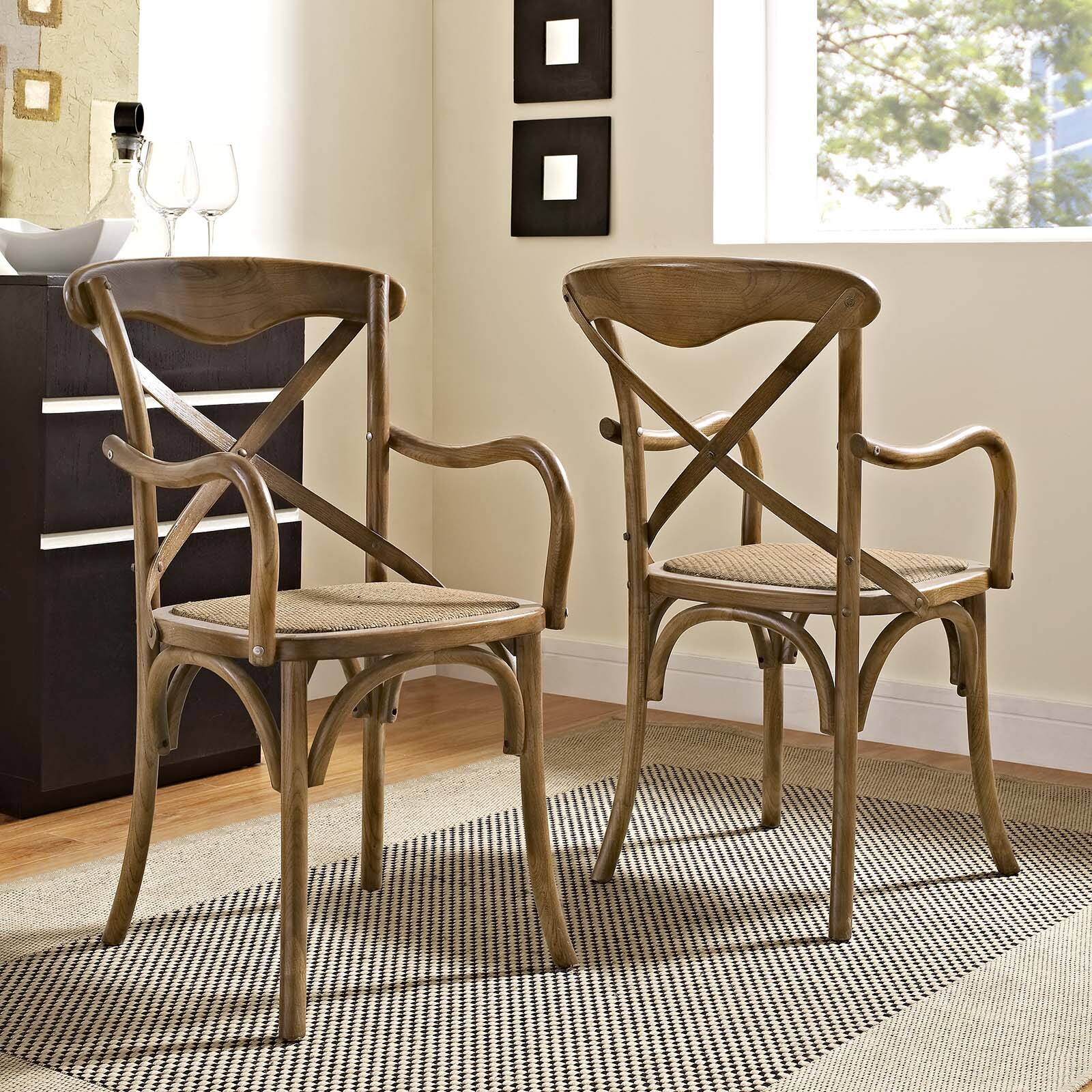 Modway Gear Dining Armchair Set of 2 in Walnut