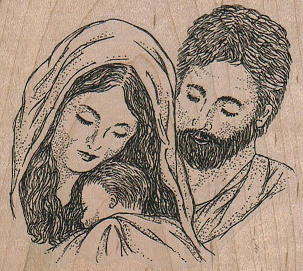 Mounted Rubber Stamp, Holy Family, Christmas, Mary, Joseph, Baby Jesus
