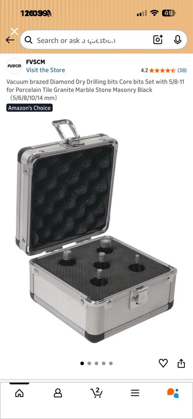FUSCM Vacuum Brazed Diamond Dry Core Drill Bit Set 5pc w/ Case 2-1/2in