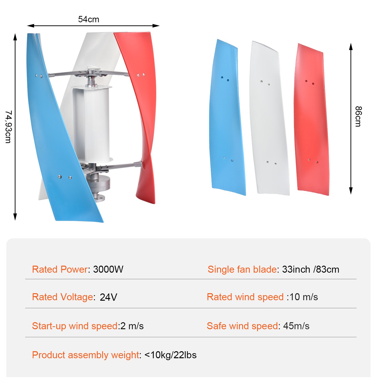 3000W Wind Turbine Generator 24V Windmill Kit W/ Controller