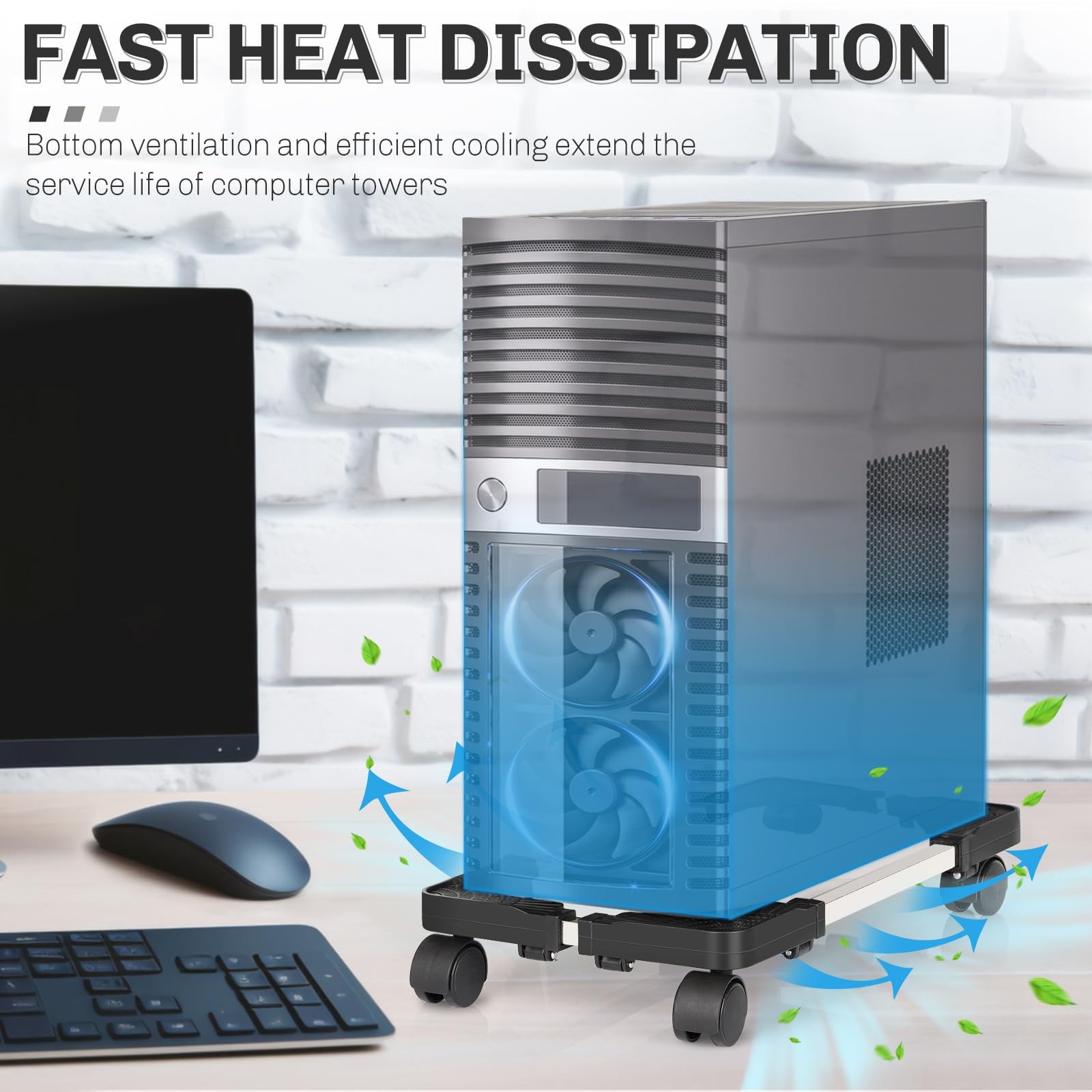 Liitrton Mobile CPU Stand Adjustable Computer Tower Fits Most PC Black