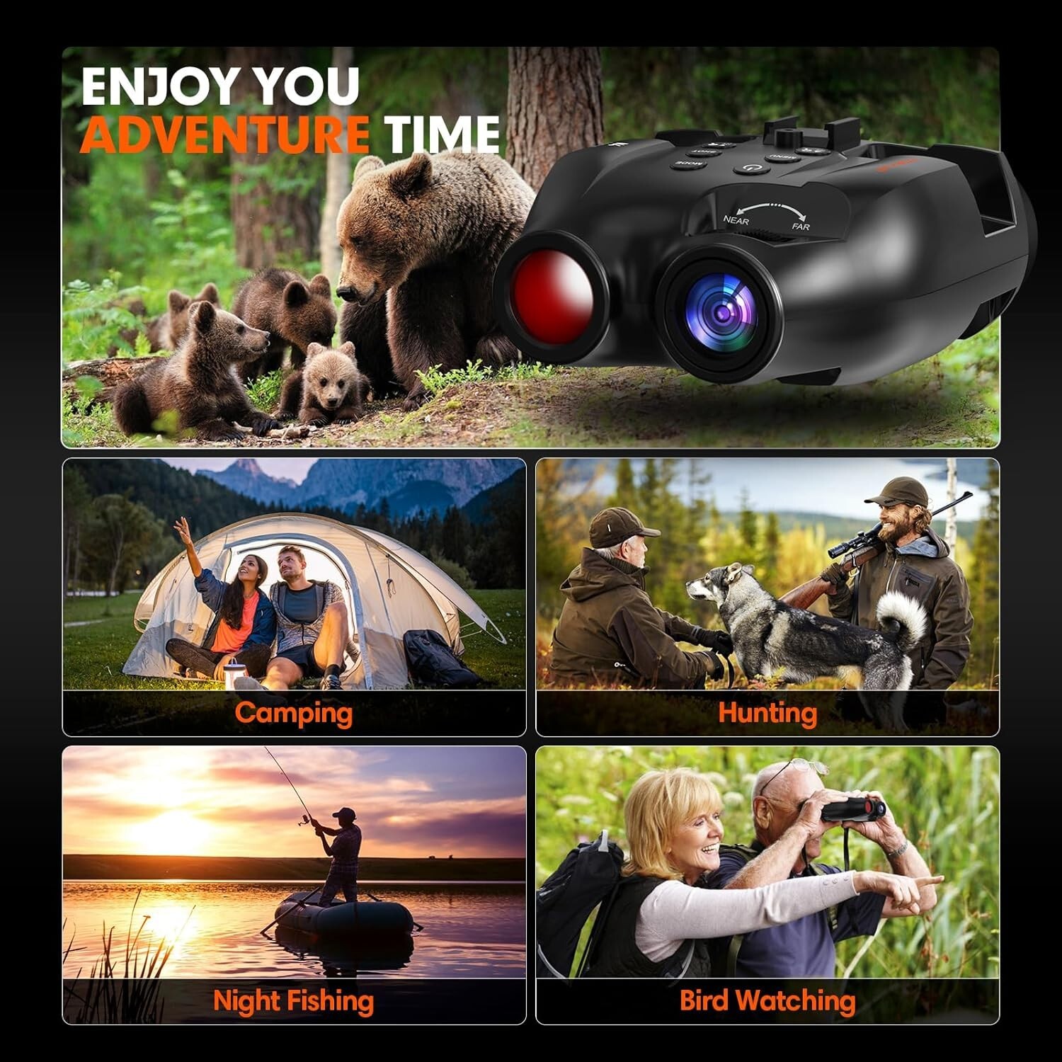 Night Vision Goggle Head Mounted Hands Free Infrared Night Vision Binoculars USB