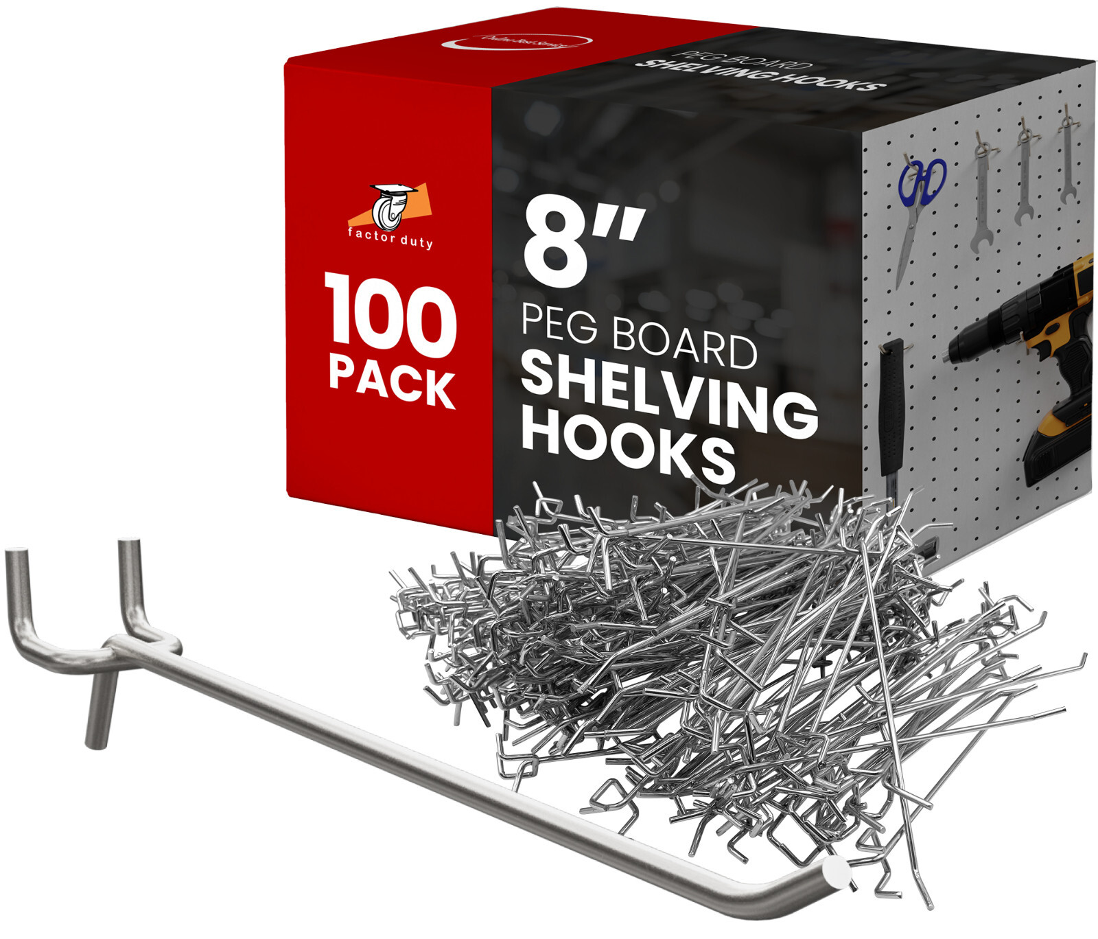 100 Pack PEG Board Pegboard Shelving Hooks 8" Length Wholesale Lot