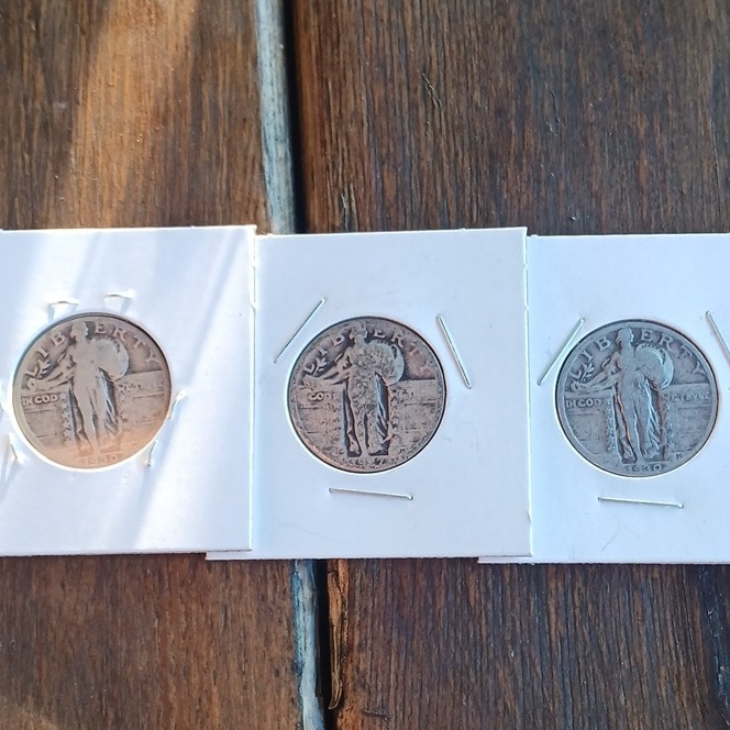 Lot of 3 - Standing Liberty Quarter - 2 1930 , 1 1927. 90% Silver