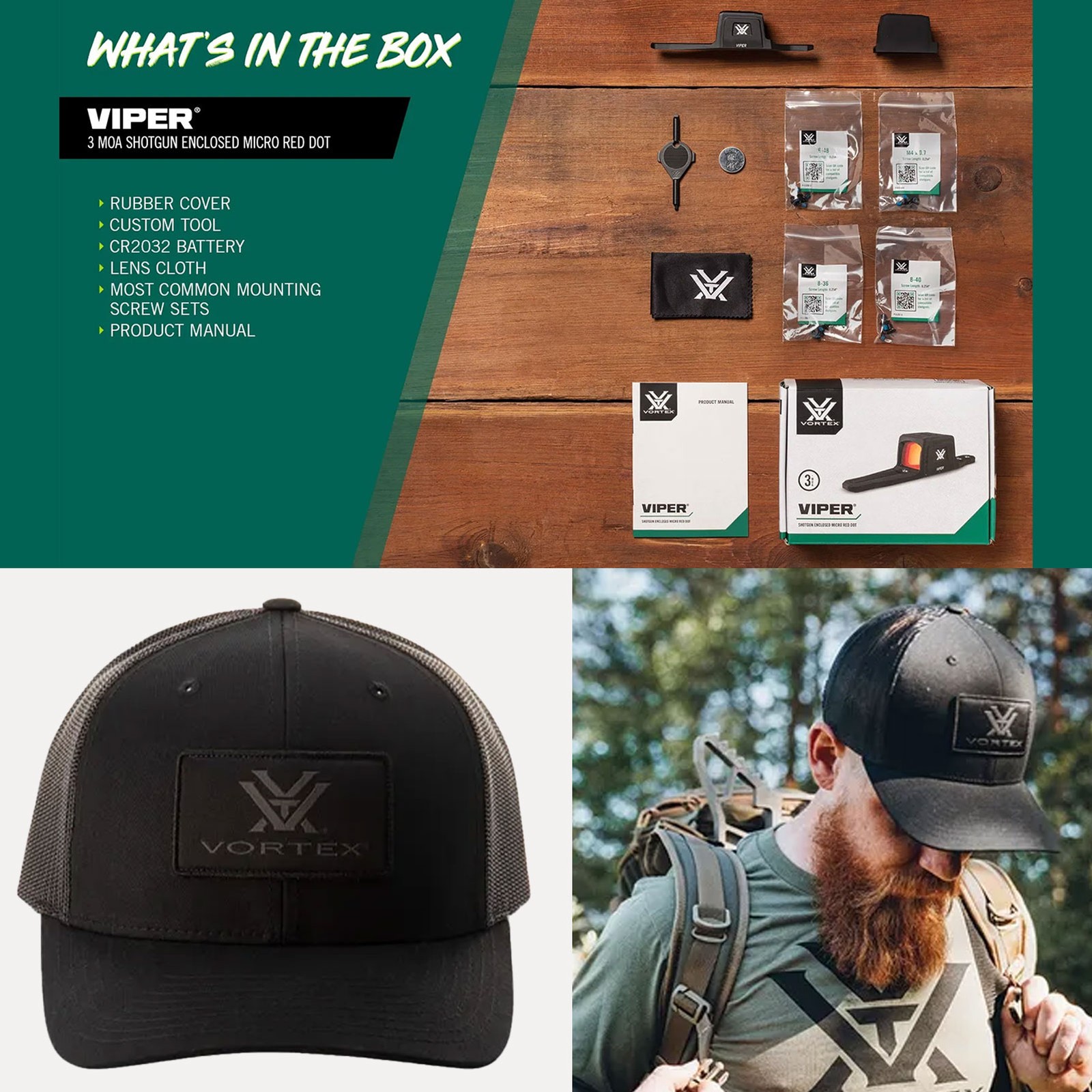 VORTEX Viper SG Mossy Oak Bottomland Enclosed Micro Red Dot w/Cap & Cleaning Pen
