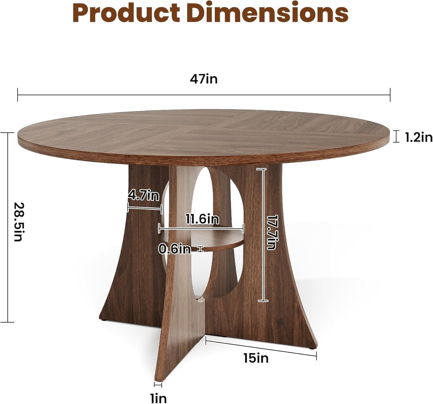 47" Round Dining Table for 4-6, Space-Saving Dining Room Table with Thick Tab...