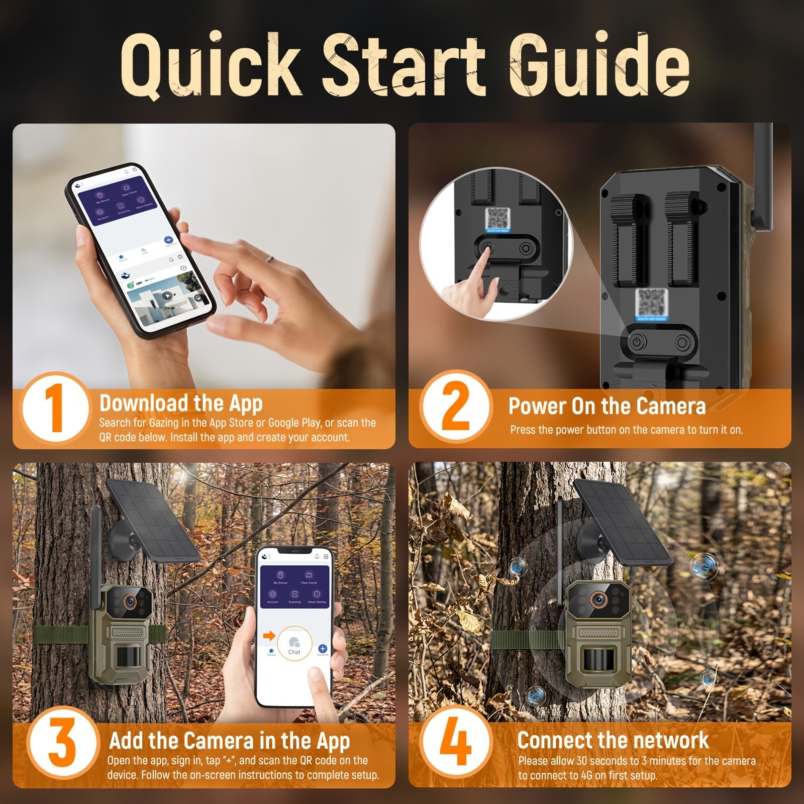 Hunting Trail Camera Solar 4G 5G Cellular 2K QHD 30MPSecurity Cam System