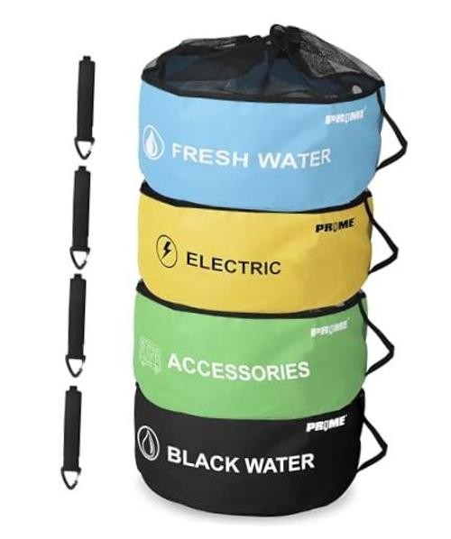 PR1ME 4 Pack Waterproof RV Hose Bag Storage, Utility Bag for Drawstring Style