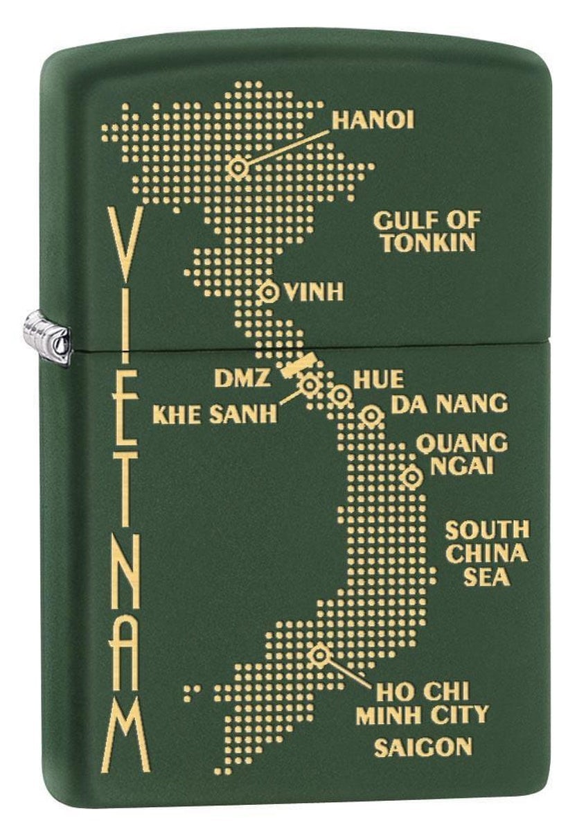Zippo Vietnam War Map Lighter, Green Matte NEW IN BOX