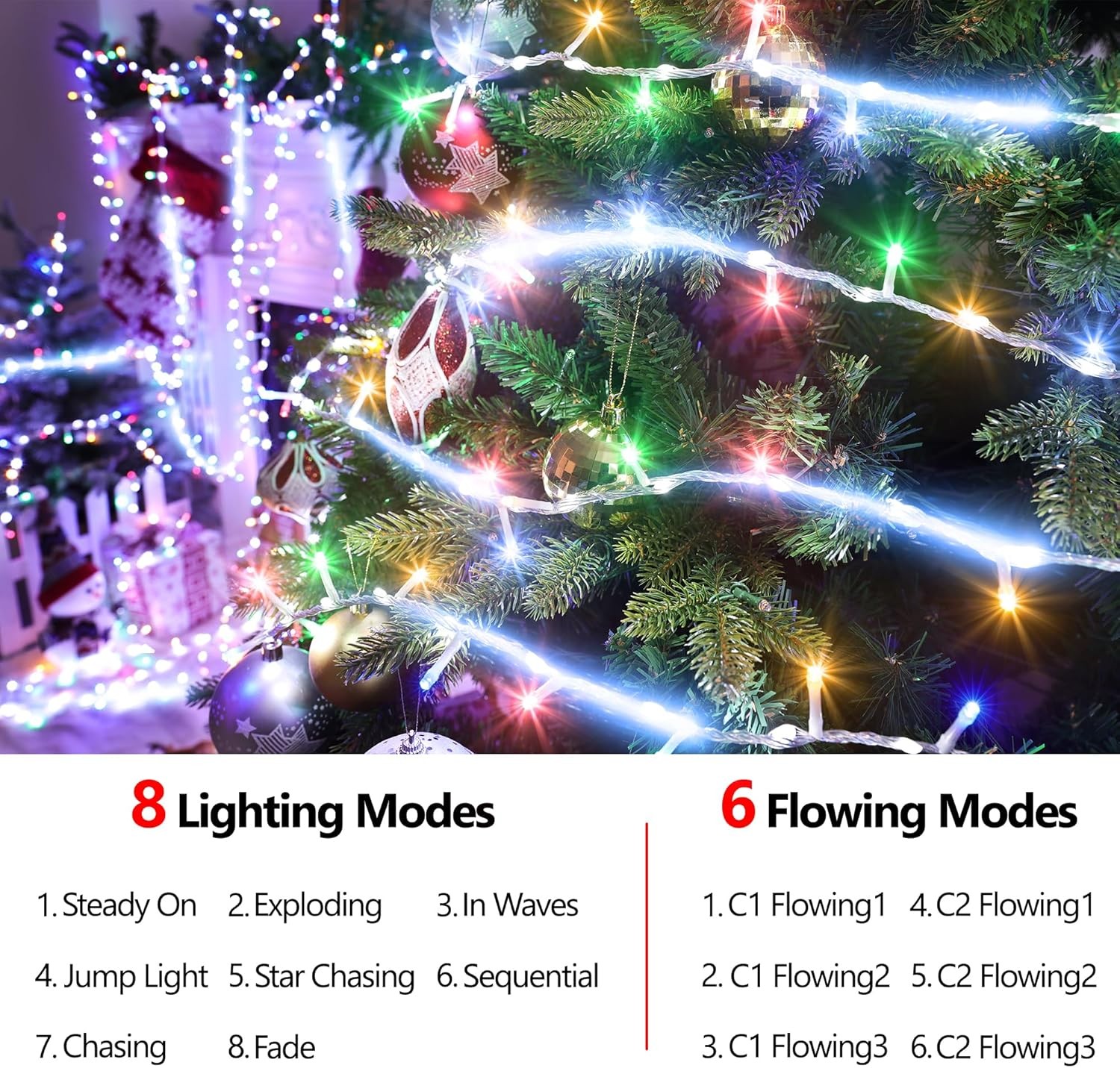30FT String Lights 240 LEDs Water Flowing Multicolor String Lights W/ 8 Basic