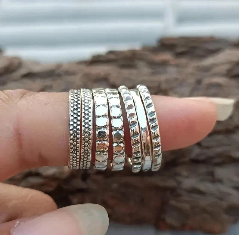 Solid 925 Sterling Silver Seven Set Of Stacking Band Ring Handmade Ring All Size