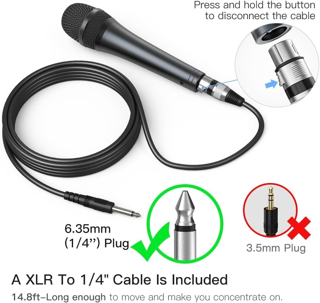 Versatile Dynamic Handheld Mic with Long 14.8ft Cable for Events & Performances