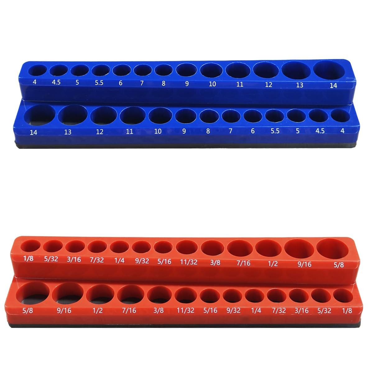 2PCS Magnetic Socket Organizer Set - 1/4 Inch Drive Metric SAE Socket Holder Too