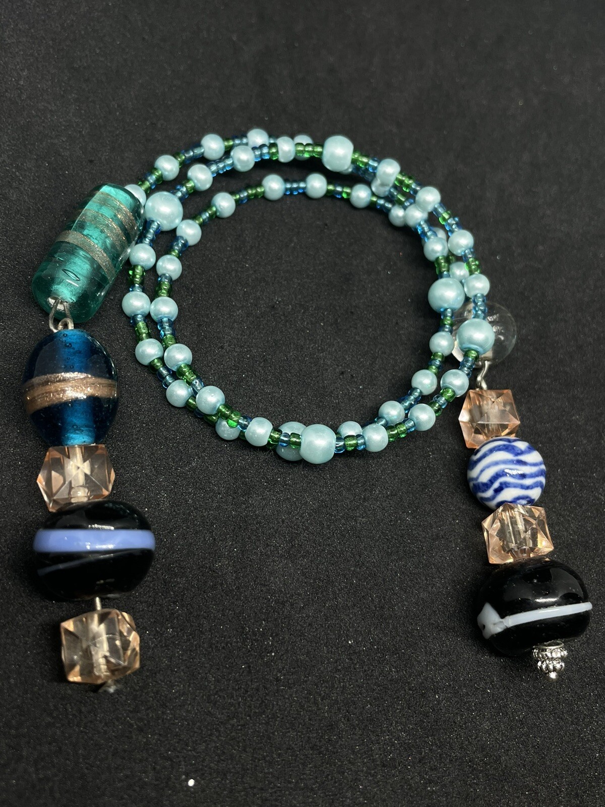 Multi-color Lucite Glass Bead Coil Bracelet - Assorted Beads - Handmade - NEW