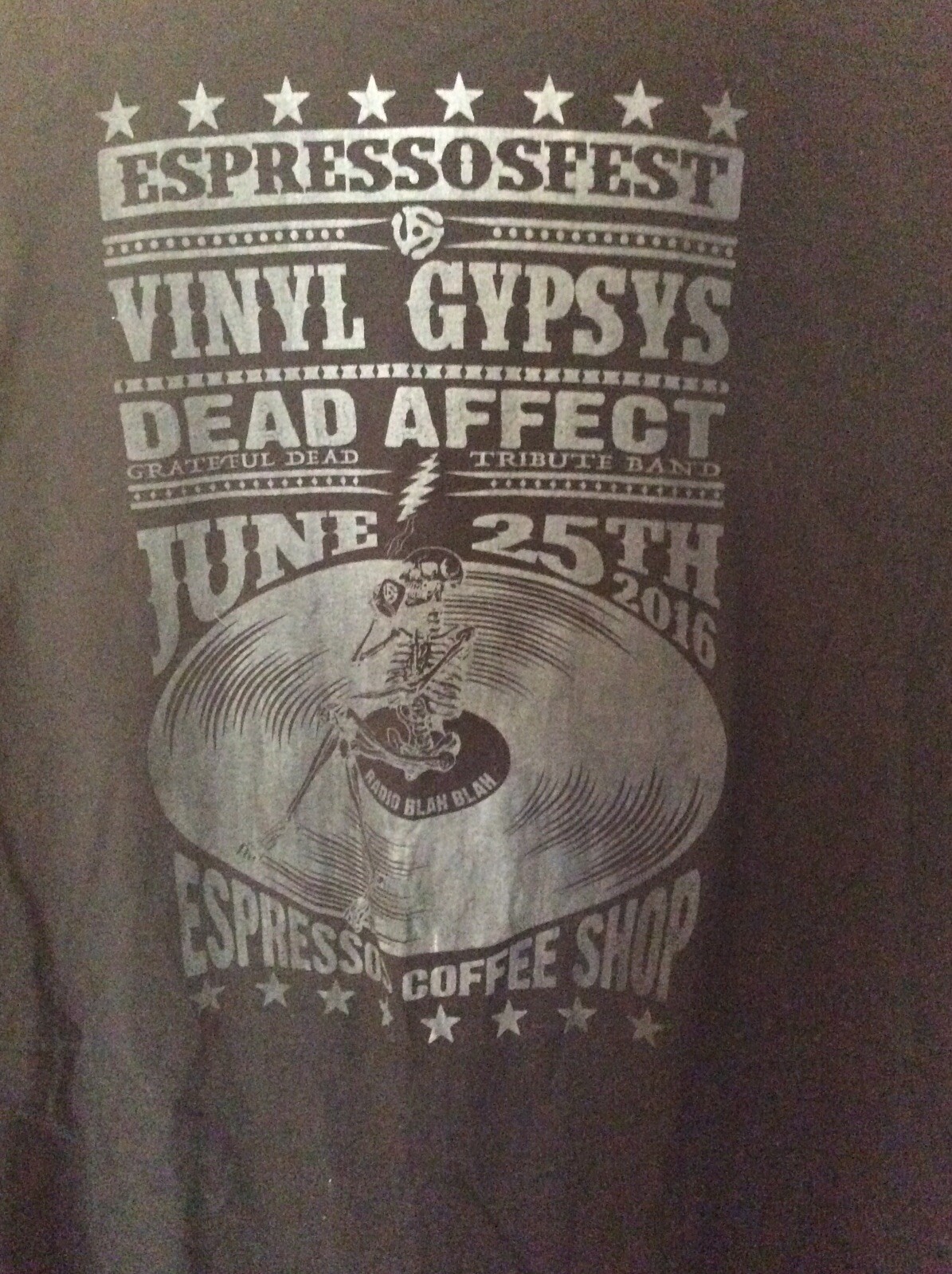 Espressofest Vinyl Gypsys Dead Affect Grateful Dead Tribute Band Black Tee 2016