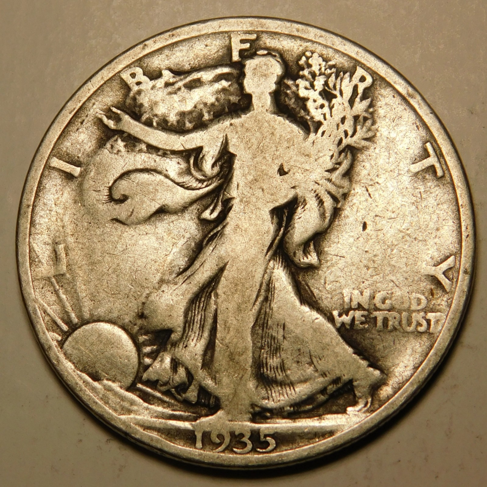 1935 P Walking Liberty Half Dollar 90% Silver   "As Pictured-Not Cleaned"