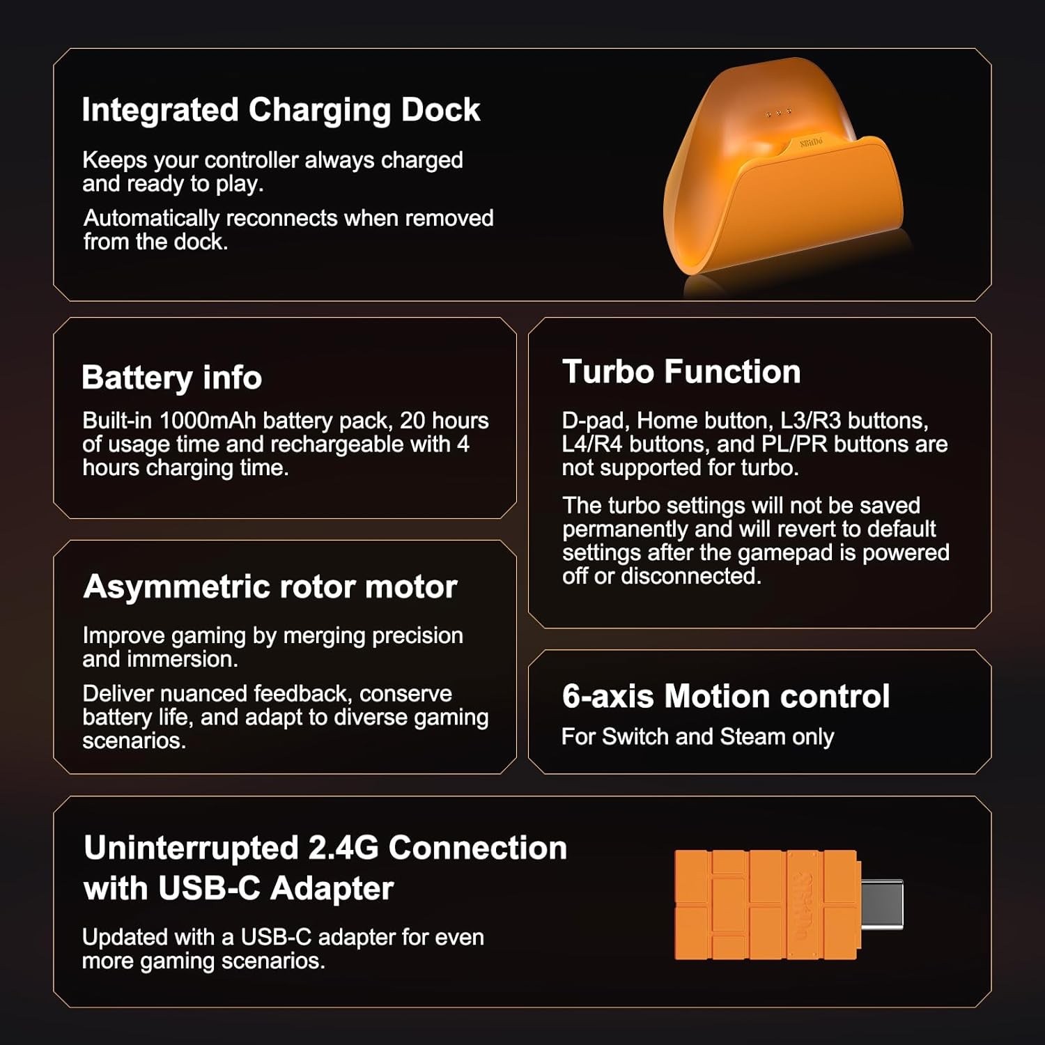 8BitDo Pro 3 Bluetooth TMR Hall Controller Switch PC SteamOS Android Orange