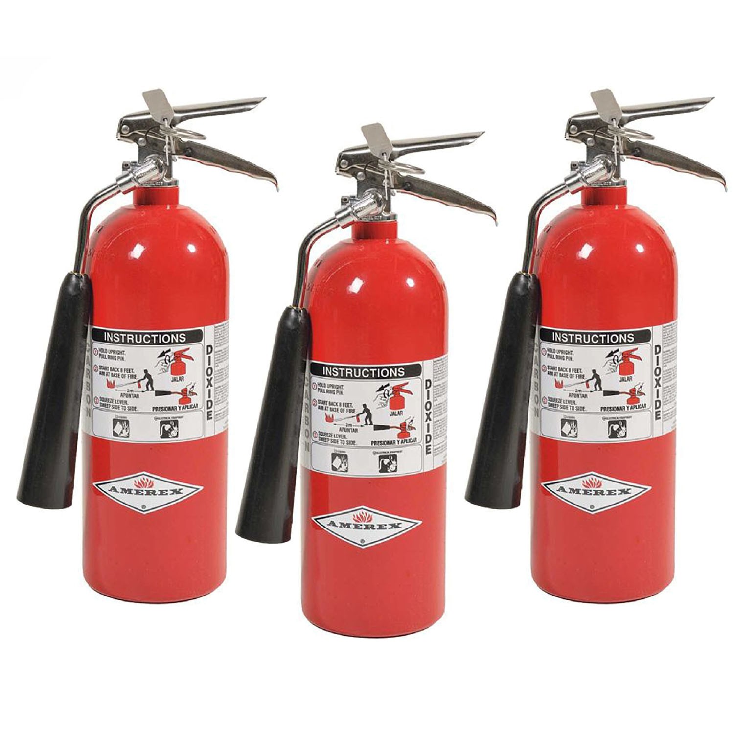 Amerex 322 5lb CO2 Fire Extinguisher with Brass Valve, Wall Hanger - 3 Pack