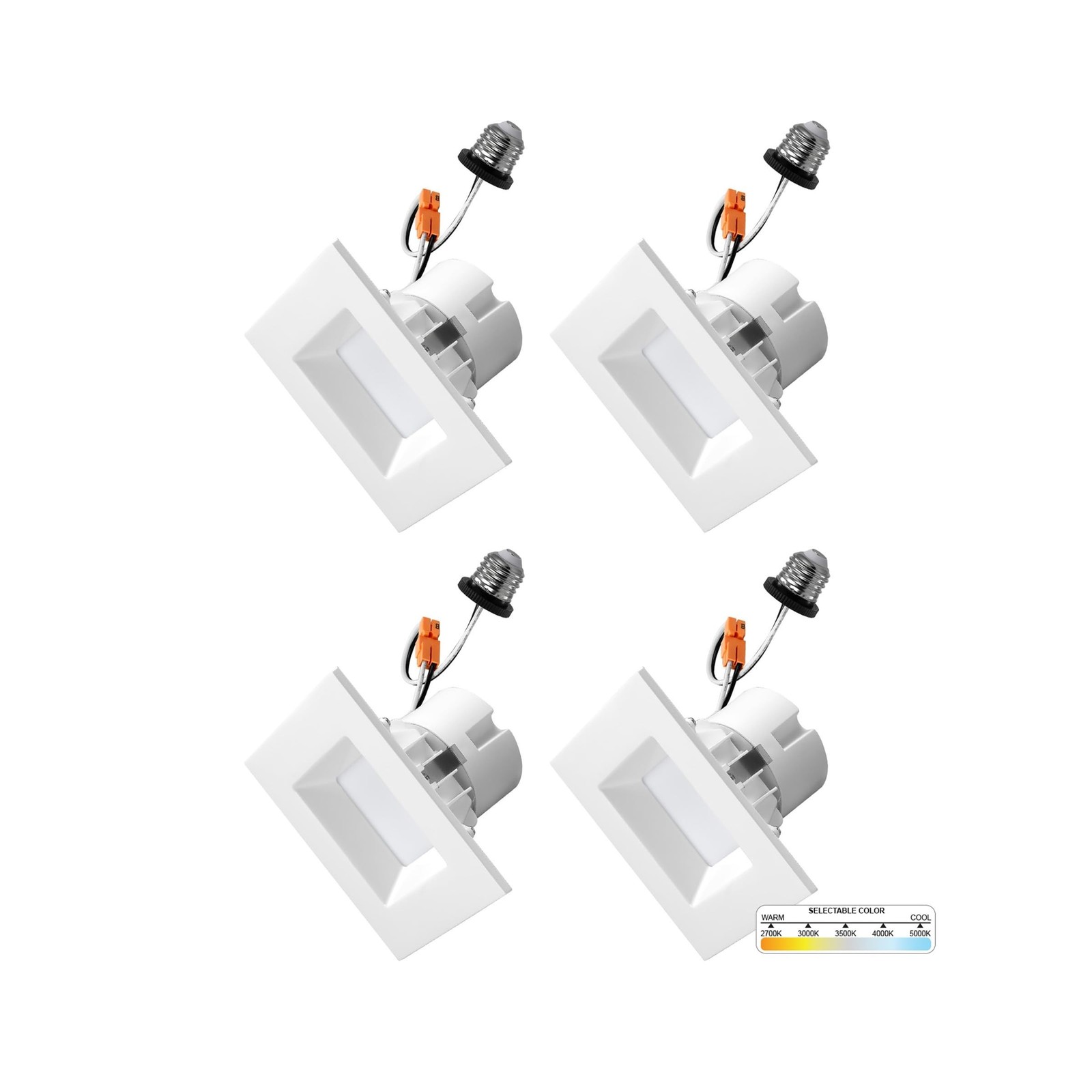 NUWATT 4 Pack, 4 Inch Retrofit LED Square Recessed Lighting, 5CCT 2700K/3000K...