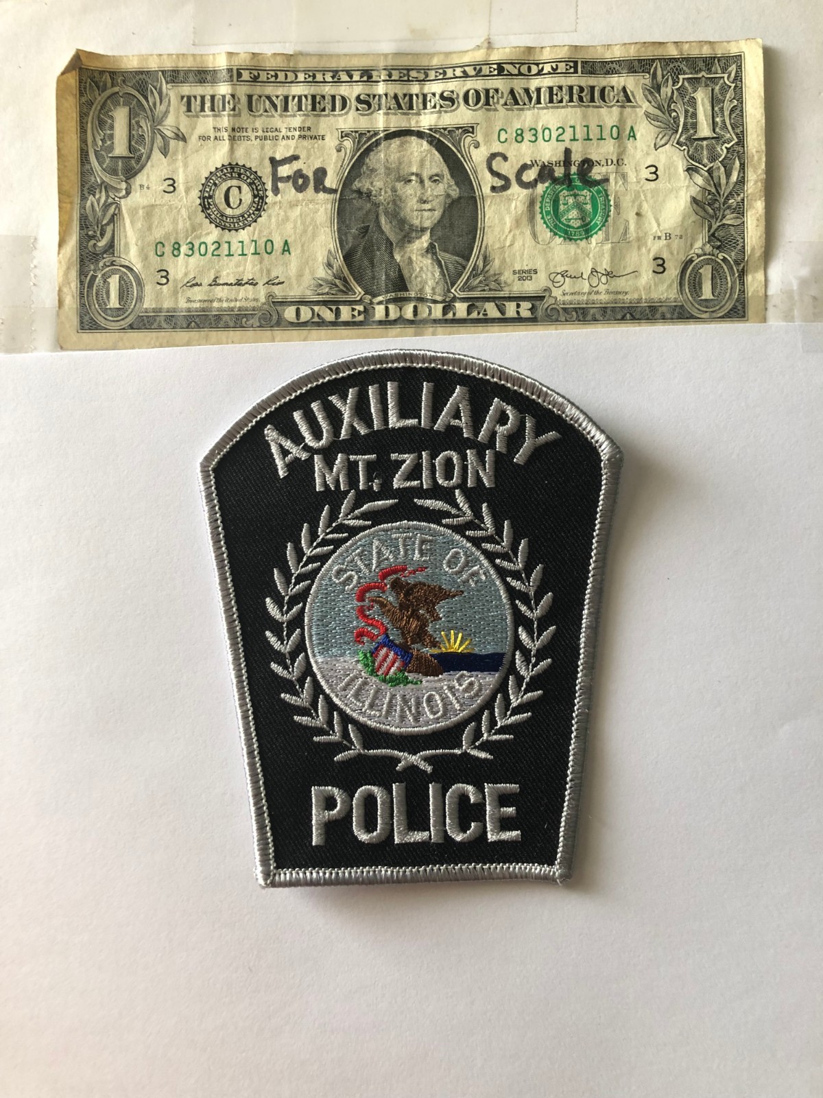 Rare Mt. Zion Illinois Auxiliary Police Patch Un-sewn Great condition