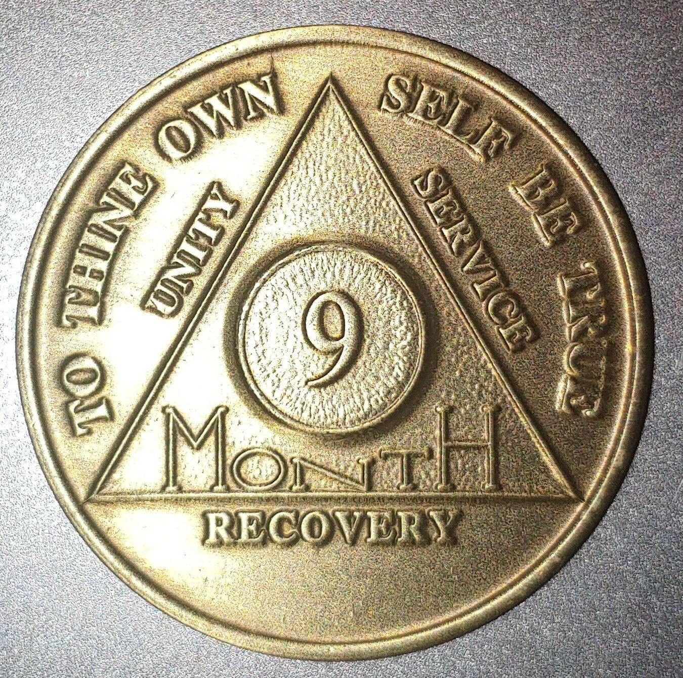 Alcoholics Anonymous AA 9 Month Bronze Medallion Coin Chip Token Sobriety Sober
