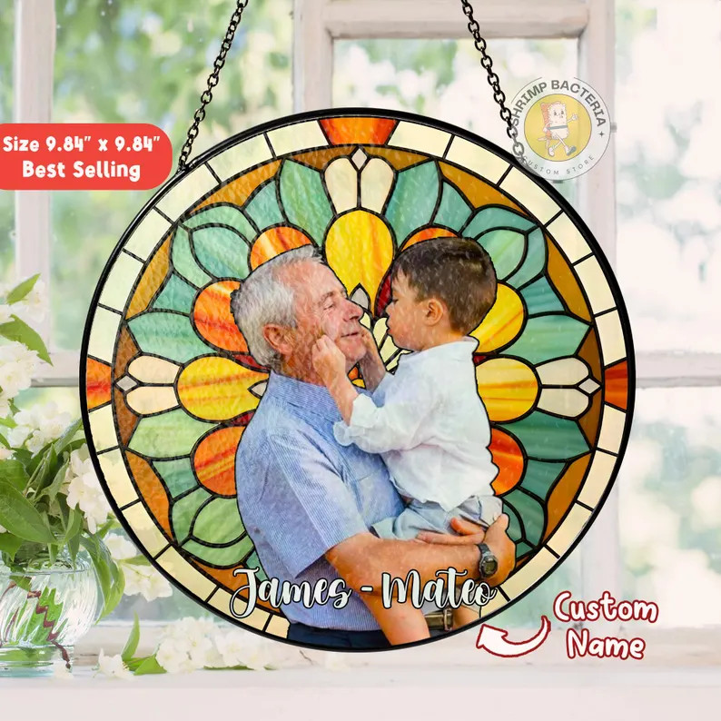 Personalized Dad Portrait Stained Glass Suncatcher