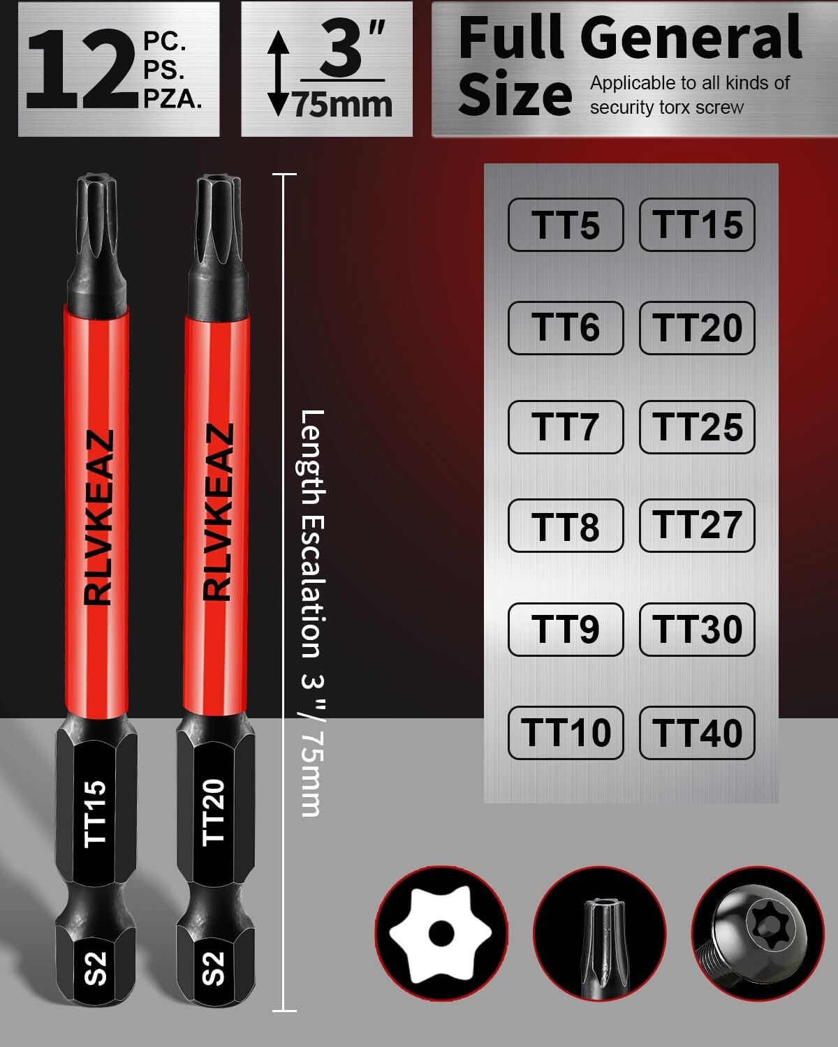 Magnetic Torx Safety Bits Set - 12 Professional Tools (3-Inch) for Durability